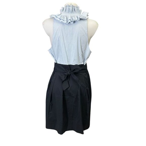 BCBG Maxazria Navy White Ruffle Pleated Sleeveless Mini Dress Tie Back sz 12 - Picture 6 of 11